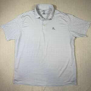 Rhoback Mens 2XL White Blue Striped 3 Button Short Sleeve Polo Golf Shirt Casual
